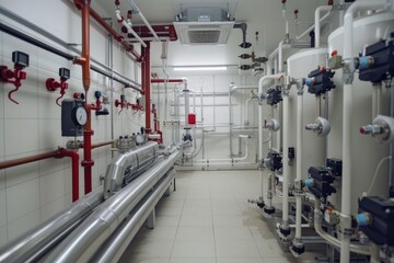 Well-organized commercial plumbing system. Heating thermoregulation system.