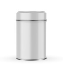 Tin food jar with lid blank template, 3d illustration.