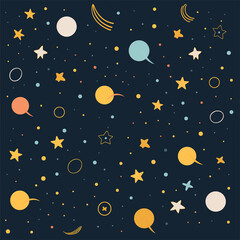 Obraz na płótnie Canvas Seamless pattern using dots stars and moon, cartoon illustration, flat 2d, minimalistic vector