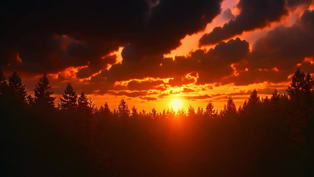 sunset in the forest landscape. 4k video animation