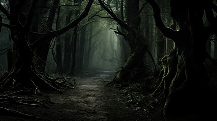 eerie horror woods - obrazy, fototapety, plakaty