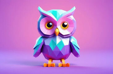 Obraz premium Colorful 3d owl isolated on violet background. illustration.