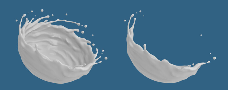 Milk or Yogurt round splash with flying drops, Natural dairy product concept, 3D rendering, Clipping path.
