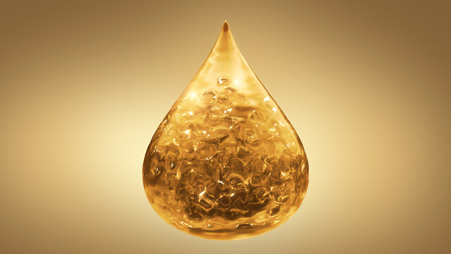 Oil or honey Liquid drop on background, Skincare Cosmetics background concept, 3D rendering.