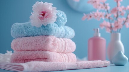 Obraz na płótnie Canvas Fabric softener ad, fluffy towels in Soft Pop pastels