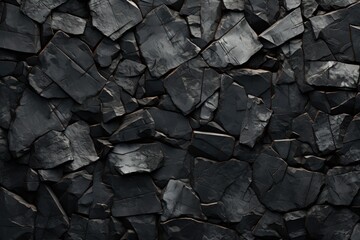 Black slate background or texture. Closeup of black stone wall.