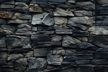 Black stone wall texture background. Natural pattern of black stone wall.