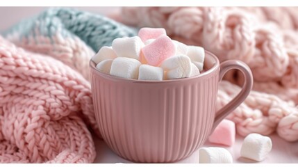 Obraz na płótnie Canvas Marshmallows in a hot chocolate mug, matching the Soft Pop color scheme
