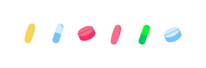 Pills icons set. Flat style. Vector icons