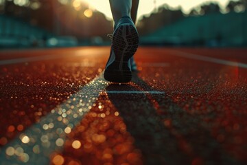 Runner Feet on Stadium Closeup. Healthy lifestyle.