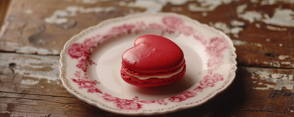 Heart shaped macaron on pretty plate, ai technology