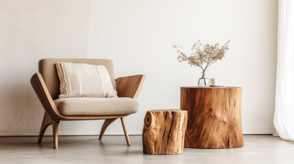 Modern Minimalist Chair and Rustic Stool Decor