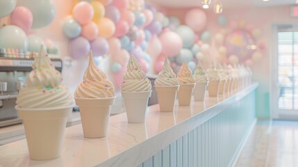 Soft serve ice cream with pastel sprinkles matching the soft pop color theme - obrazy, fototapety, plakaty