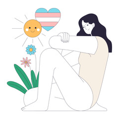 Transgender pride. Trans woman self-reflection and mental health awareness. Gender identity affirmation. Trans rights and identity. Flat vector illustration