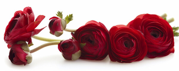 red ranunculus flowers on white background, ai technology