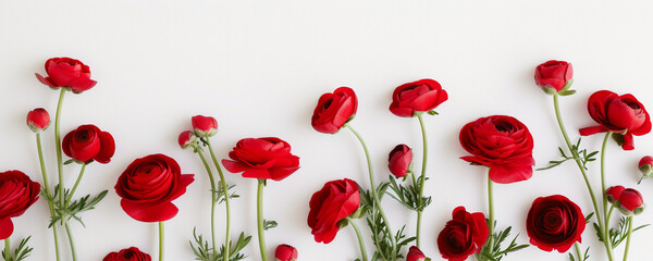 red ranunculus flowers on white background, ai technology