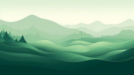 Abstract green landscape wallpaper background illustration design with hills and mountains