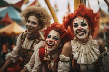 Obraz premium Photo group of three people in costume at a festival