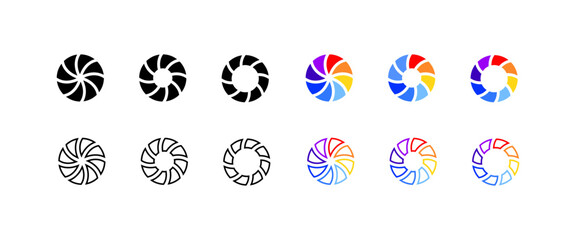 Color palette icons. Gradient circle. Silhouette, linear and flat style. Vector icons