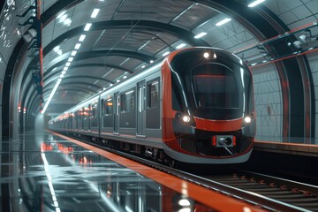 Naklejka premium Modern glossy subway train at empty subway station