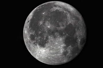 Photo of the full moon through an amateur telescope. - obrazy, fototapety, plakaty