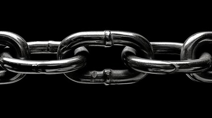 Closeup strong metal chain on a black background