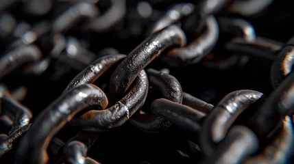 Foto op Plexiglas Closeup strong metal chain on a black background © Vladimir