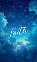 Fototapeta na wymiar Faith - lettering calligraphy on abstract clouds background