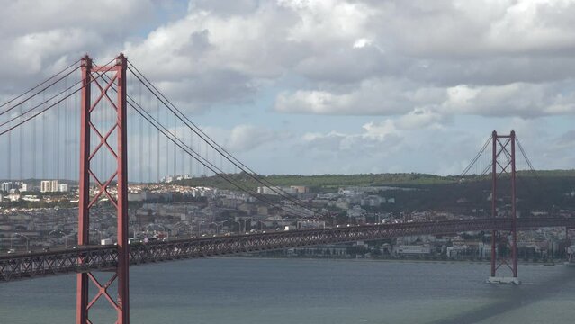 Abril Bridge , Almada, Cars Traffic, Lisbon 4k