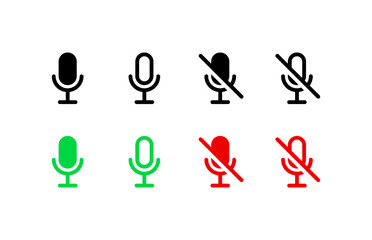Microphone icon set. Microphone button. Silhouette and flat style. Vector icons