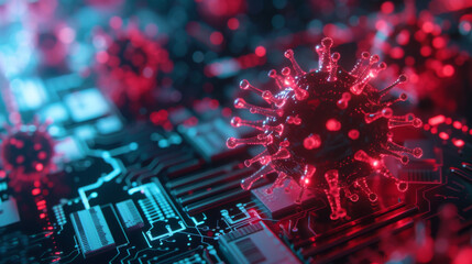 a closeup photo of a pc virus malware infecting software computer. wallpaper background
