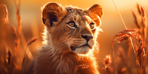  Portrait of a little lion. Wild animals