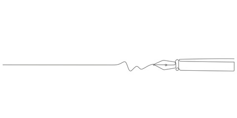 Fountain write, one continuous line drawing. Writing of feather thin stroke. Minimalism simple linear style. Study and education concept. Doodle hand drawn continuous contour. Vector