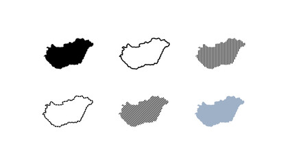 Outline map of Hungary. Silhouette, linear and flat style. Vector icons