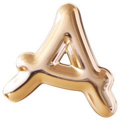 Bubble letter A font golden luxury 3d render