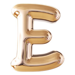 Bubble letter E font golden luxury 3d render