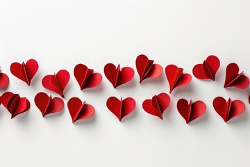 Isolated red paper hearts on white background.