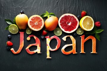 「Japan（日本）」の文字が入った果物のグラフィック（ロゴ・Japanのロゴ）