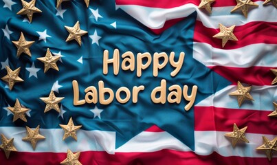 Happy Labor day - lettering calligraphy on abstract USA flag with stars