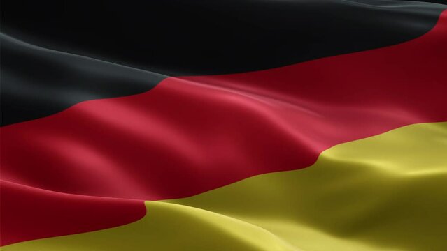 Striking 3D rendering of the Germany flag, waving with realism and precision, showcasing the black, red, and gold bands that symbolize German unity and strength.