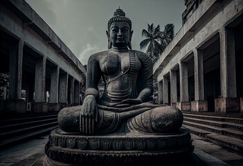 Giant seated Buddha  in Colombo. Generative AI - obrazy, fototapety, plakaty
