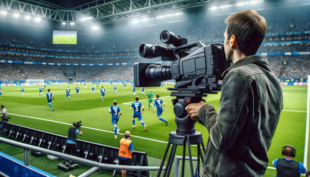 cameraman back in soccer stadium