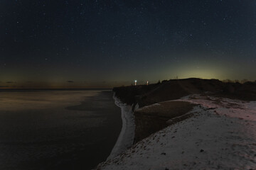 Night scene, view from the sea cliff of Paldiski peninsula in winter.