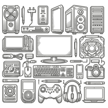 Outline device monitor, laptop, tablet, smartphone isolated collections icon vector illustrations generated by Ai