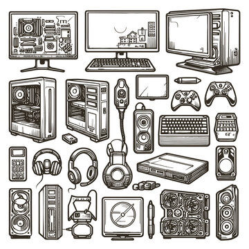 Outline device monitor, laptop, tablet, smartphone isolated collections icon vector illustrations generated by Ai