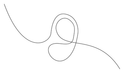 Human ear continuous one line drawing. World deaf day single line concept template - obrazy, fototapety, plakaty