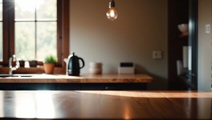 Modern Kitchen Interior With Warm Lighting and Wooden Countertops in a Cozy Home Setting