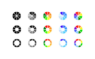 Color palette icons set. Round color palette. Silhouette and flat style. Vector icons