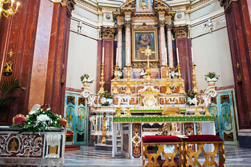 Altar of the Eucharistic Shrine of San Pietro the Apostle, Naples, Italy, Europe. - obrazy, fototapety, plakaty