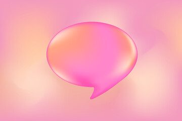 Pink bubble dialog shape with shiny texture. Cute glowing 3d communication bubble. Cute gradient background for presentation, social media marketing, web design, poster, flyer.